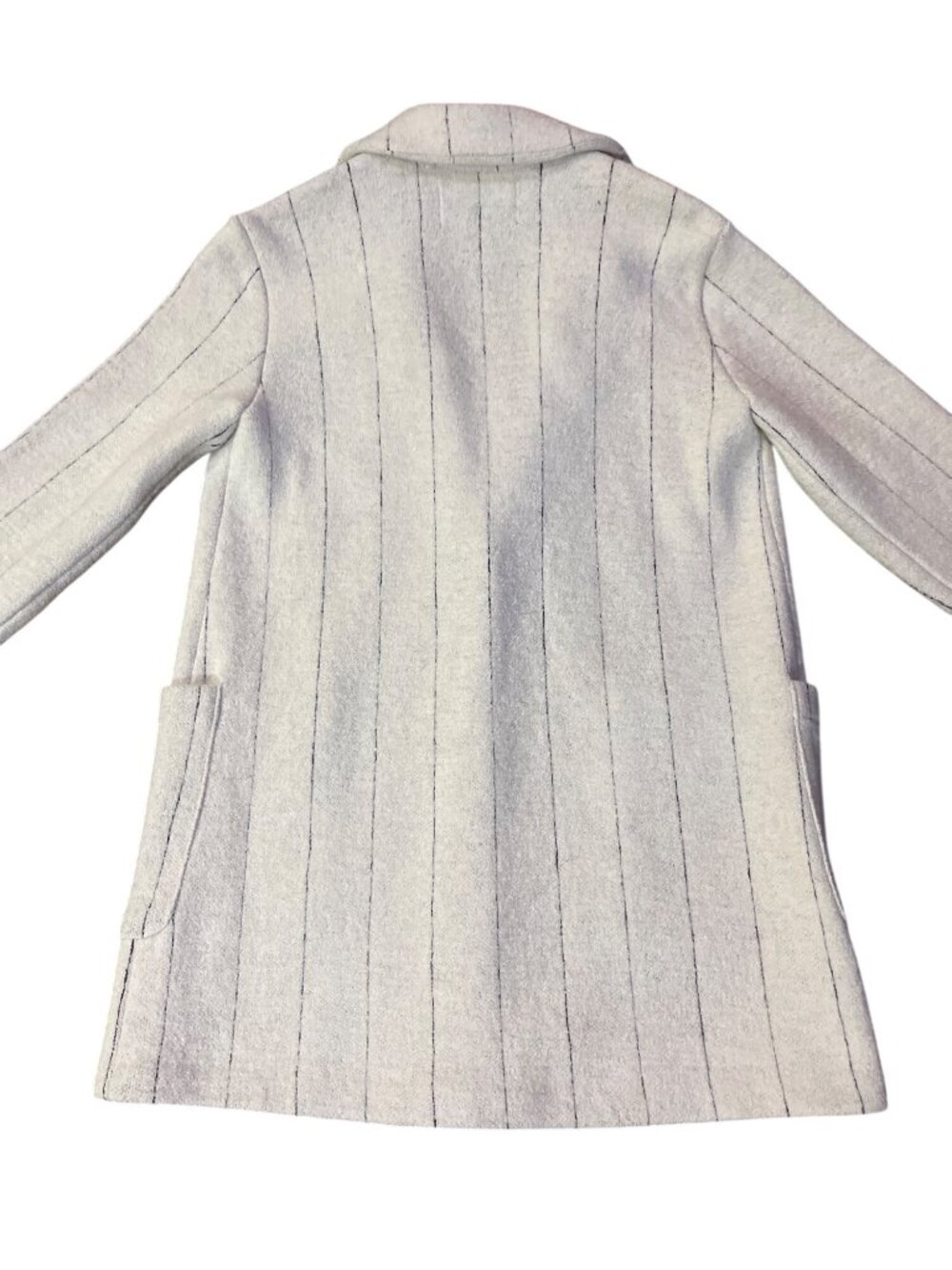 Rachel Zoe Womens M Wool Blend Coat Ivory Gray Striped Midline Lightweight - Picture 11 of 11